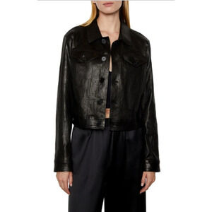 Frame Atelier Lamb Leather Snap Front Trucker Jacket Noir Black Size L